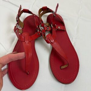 Frye Rachel Ring T-strap Leather Women's Sandals Red Sz 9